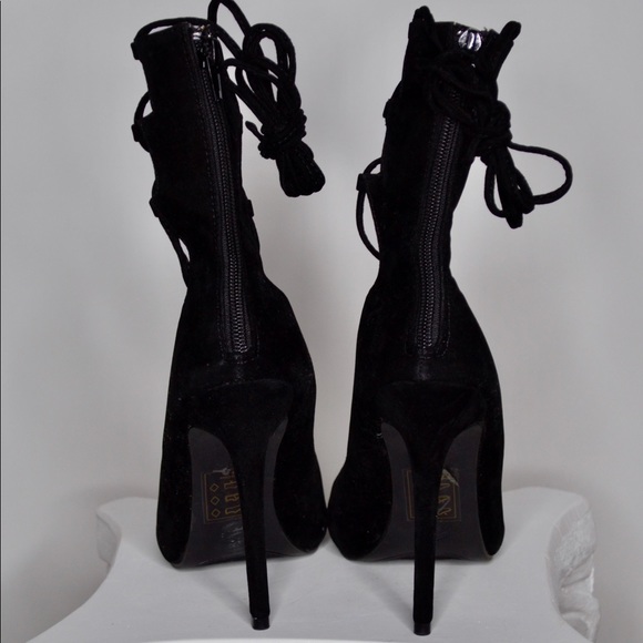 Black Lace up Suede 5 inch Heels - Picture 4 of 4